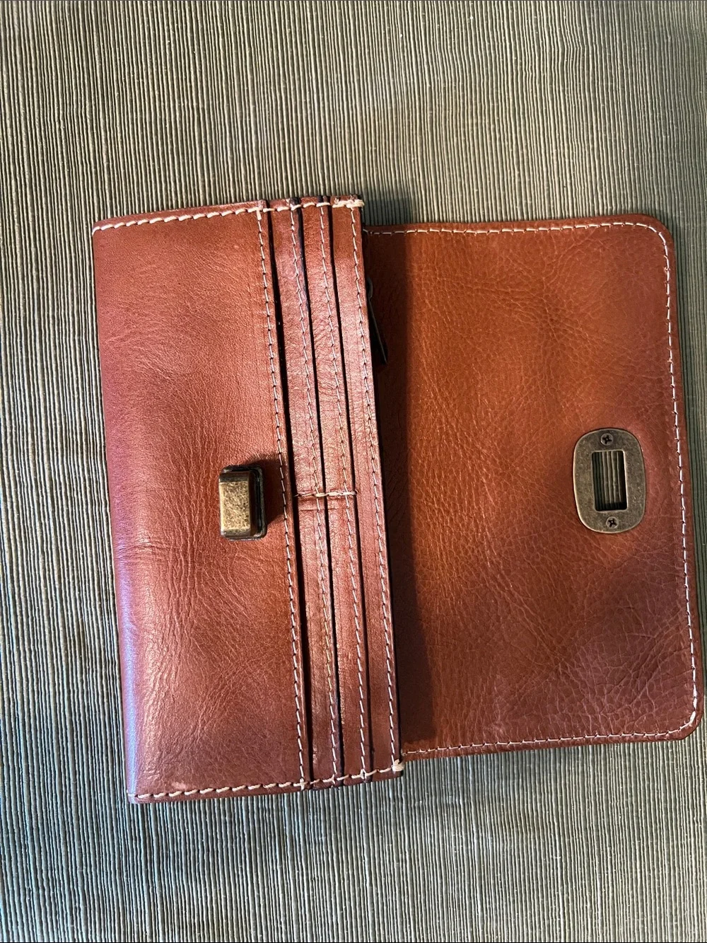 Patricia Nash Cognac Leather Crossbody with Buckle Detail and Matching Wallet